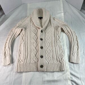 Banana Republic Chunky Cotton Knit Cardigan Womens XS Shawl Collar Cream Boho